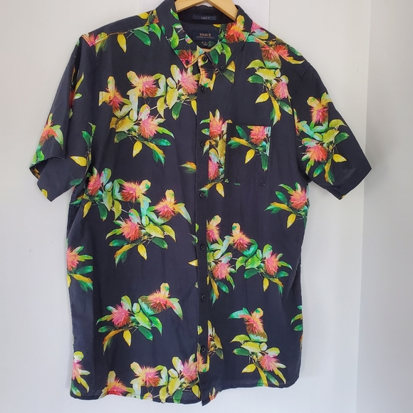 Roark Other - ROARK Men XL Linen Scholar La Selva Black Tropical Button SS Shirt Logo Island